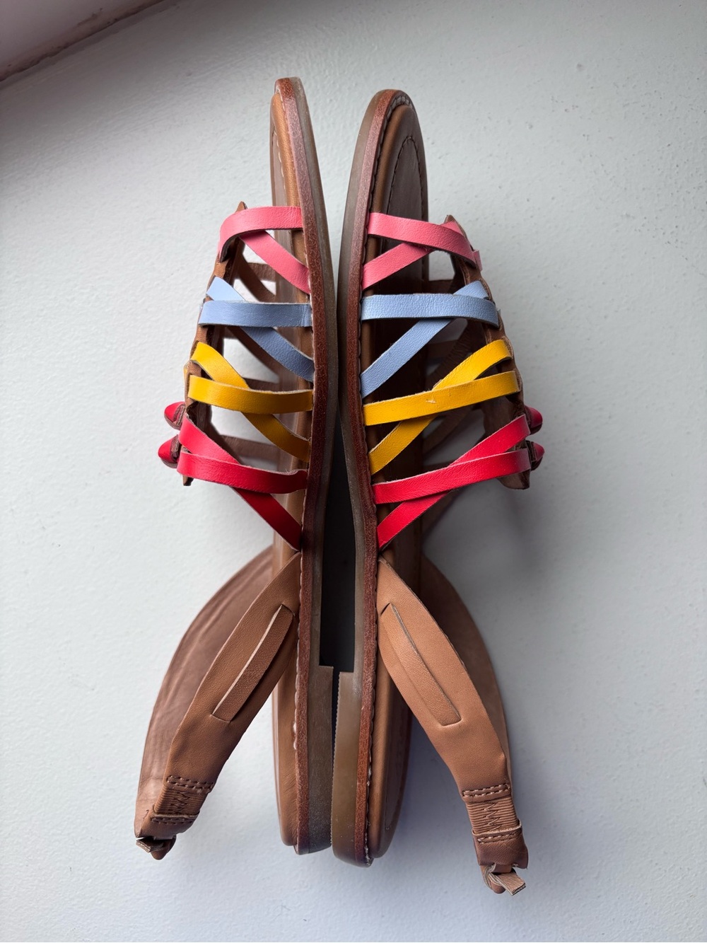 Madewell Multicolor Strappy Leather Slingback Sandals, Pink Blue Yellow Red 6.5 - Picture 2 of 3